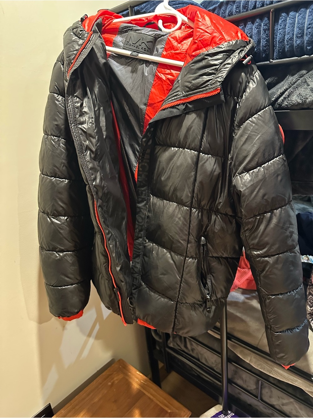 Michael Kors Black Puffer Jacket with Red Lining